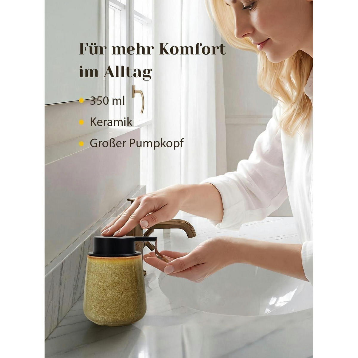 SEIFENSPENDER Keramik Gelb 350ml - Olivgrün, Keramik (9.2/12.5/9.2cm)