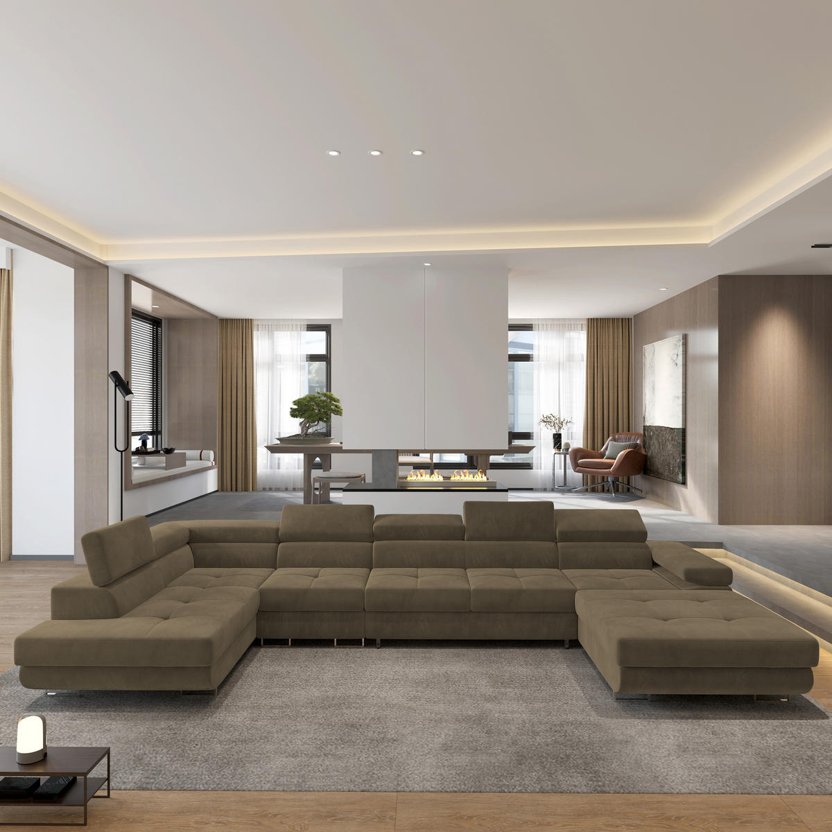 ROHOVÁ SEDAČKA VELORA béžová - stříbrná/béžová, kov/dřevo (419/90/202cm) - MASSENO