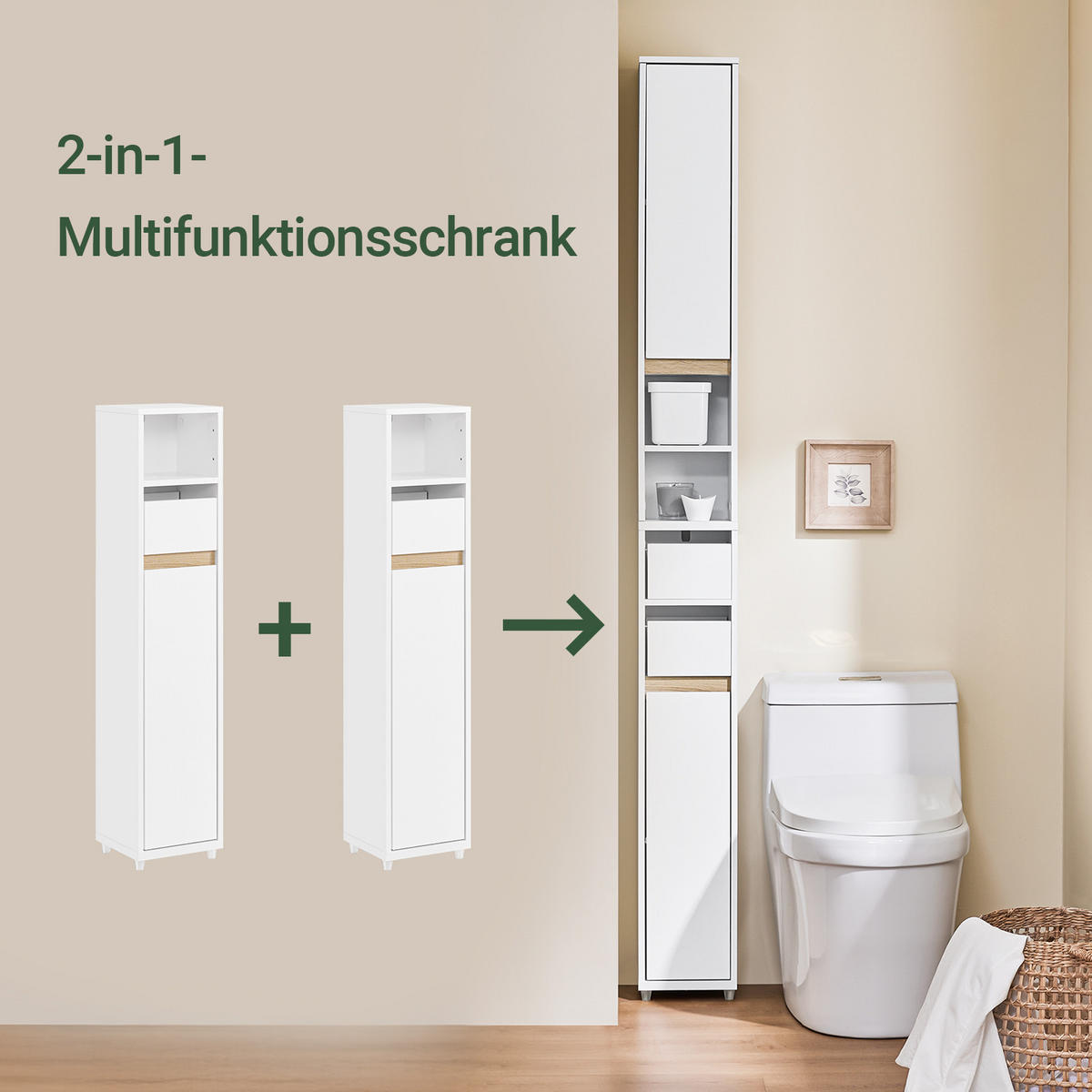 TOILETTENSCHRANK Weiß, 20x96x20cm - Weiß, Holzwerkstoff (20/96/20cm) - SoBuy