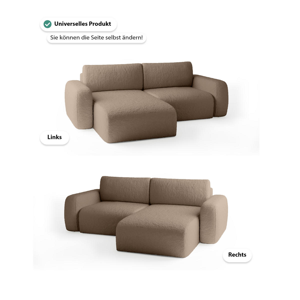 ECKSOFA Varde mini Universelle Antilope (Anthology 4) - Braun, Textil (148/257cm) - Fedve
