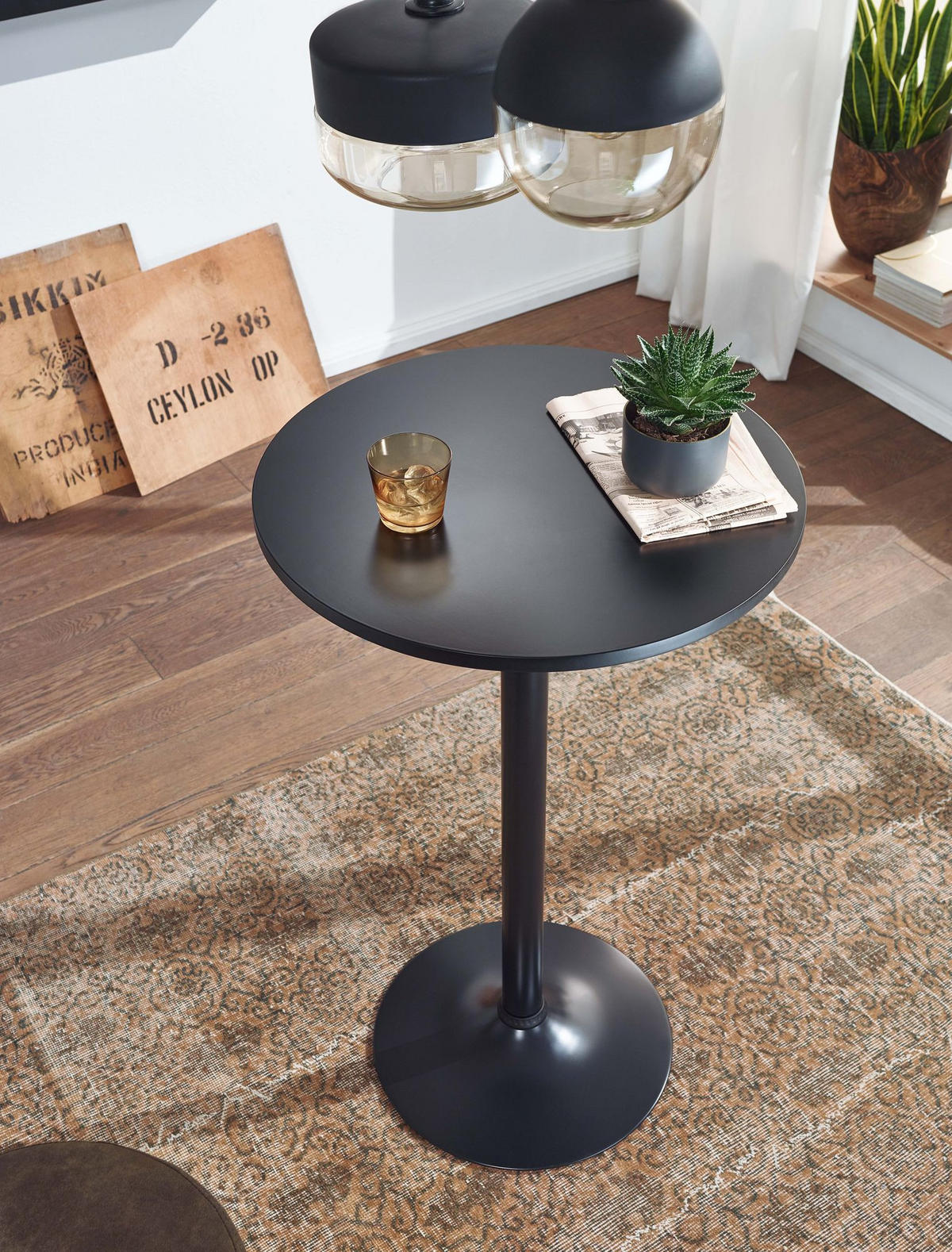 BARTISCH – Schwarz, Trompetenfuß, 30 kg Belastbarkeit - Schwarz, Holz/Metall (60/100/60cm) - KADIMA DESIGN