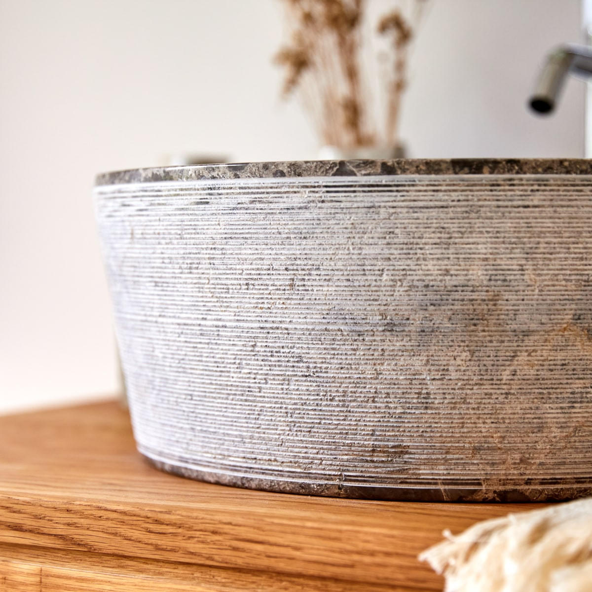 WASCHBECKEN Exo Stri Grau aus Marmor - Grau, Stein (40/15/40cm) - Tikamoon