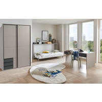 JUGENDZIMMER Bahamas Saharagrau- Grafit 5 teilig mit Schwebetürenschrank und Klappbett - Grau, Holzwerkstoff (80/200/120cm)