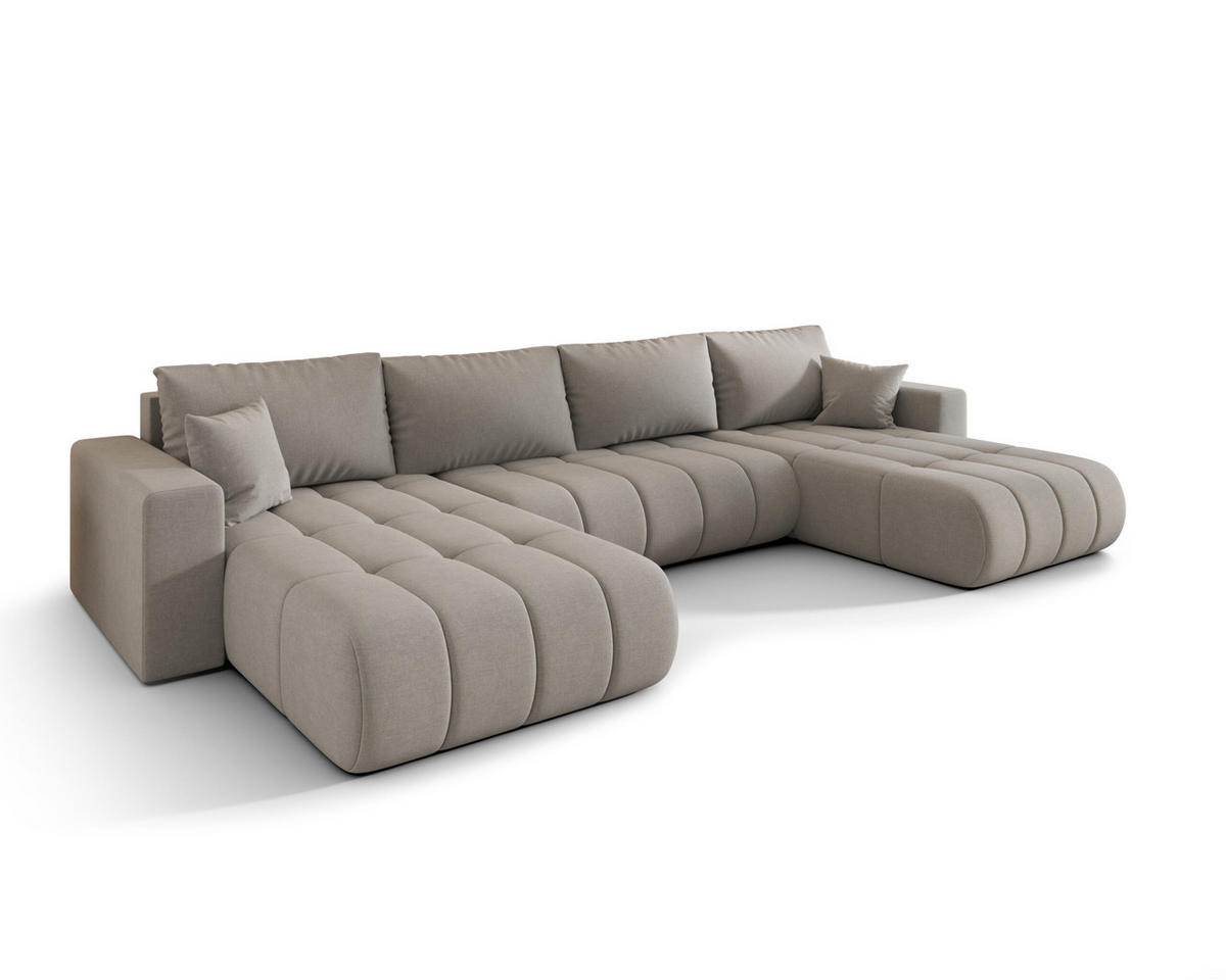 ECKSOFA mit schlaffunktion und bettkasten MILO U PREMIUM, stoff WIND, Grau - Hellgrau, Holz (384/190cm) - Kaiser Möbel
