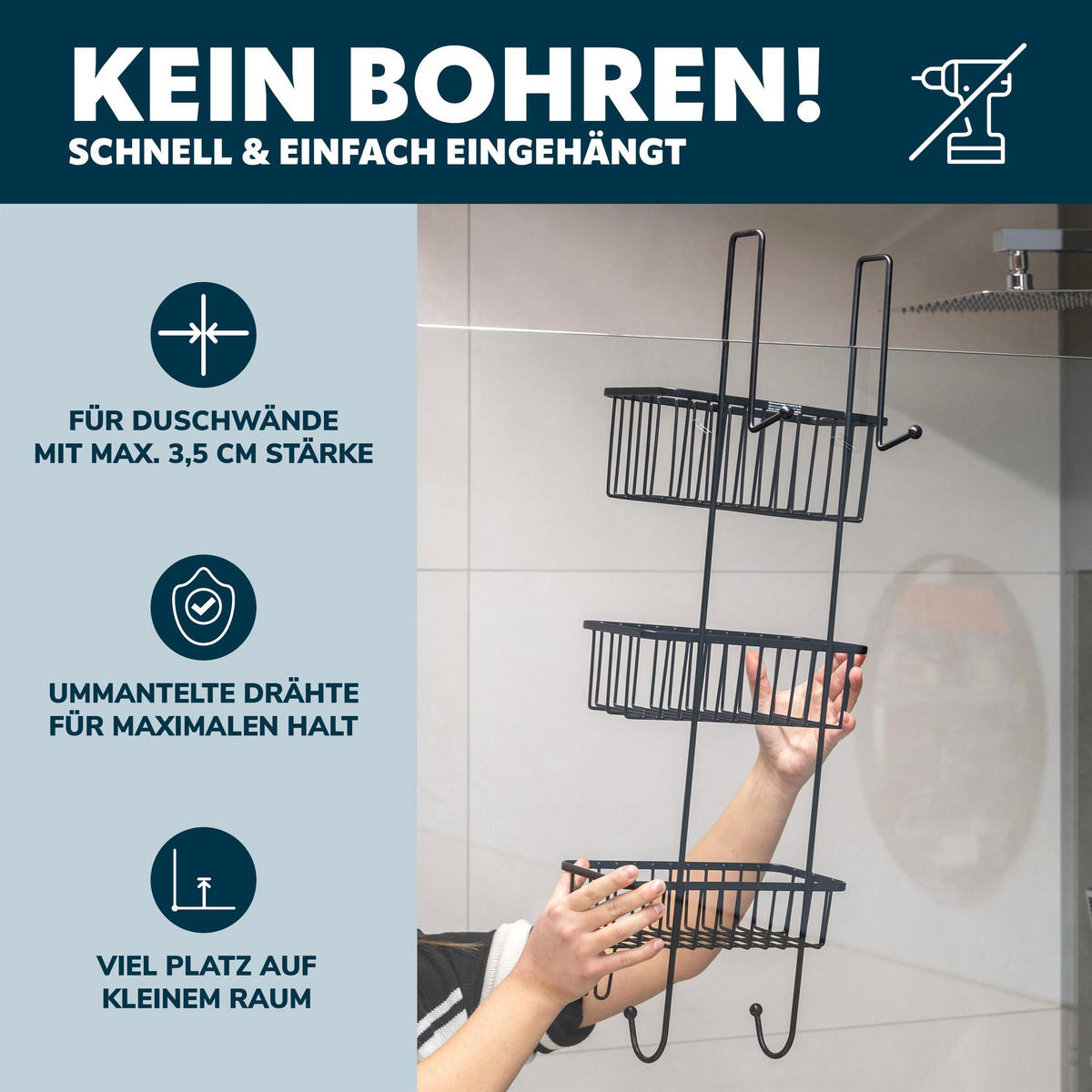 DUSCHREGAL, schwarz, Metall - Schwarz, Metall (25/75/12cm) - bremermann