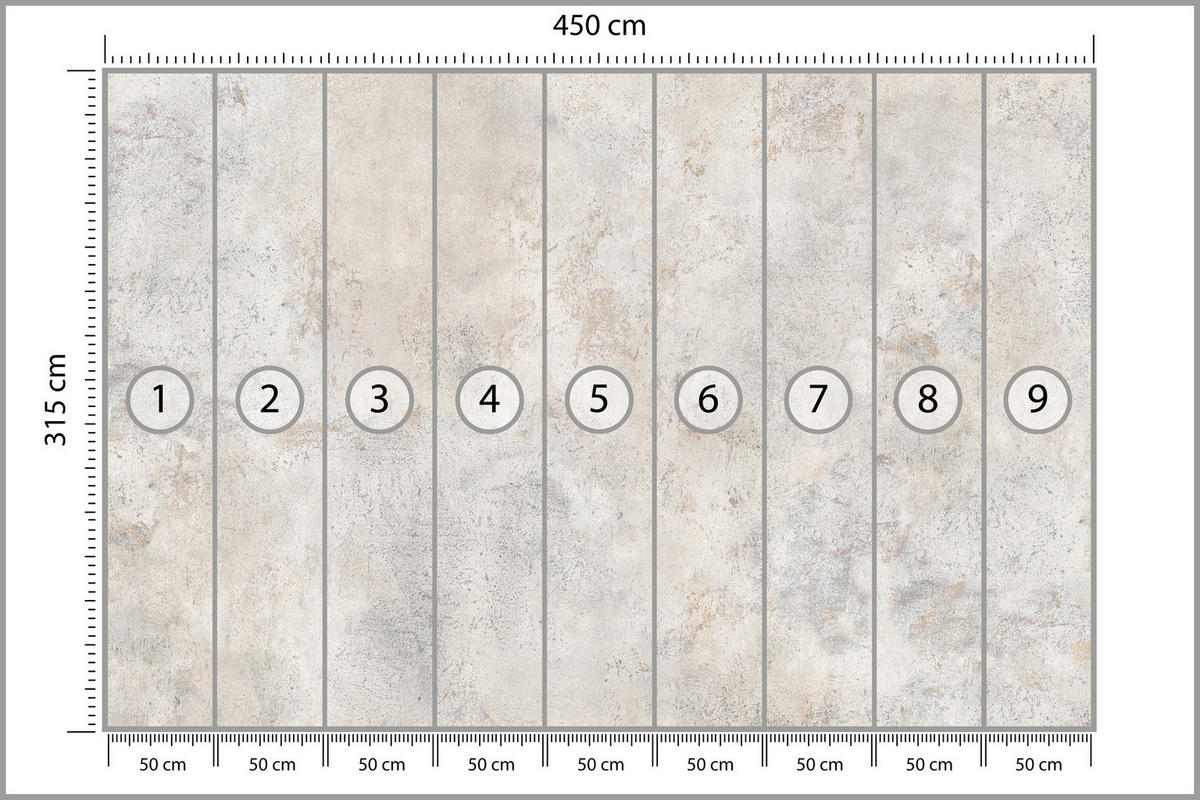 FOTOTAPETE für Wohnzimmer Grau Betonmuster Minimalismus 450x315 - Beige/Grau, Papier (450/315cm) - Muralo