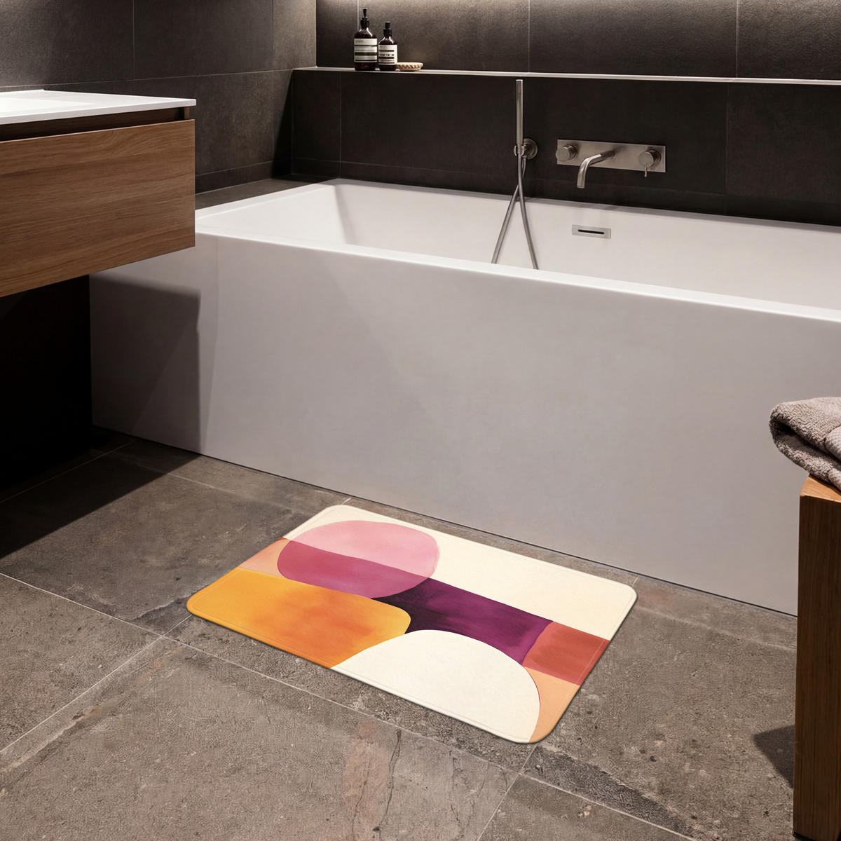 KOUPELNOVÁ PŘEDLOŽKA Tvary - abstraktní - barevné 60x40 cm - terakotová, textil/plast (60/40cm) - OnlyWow