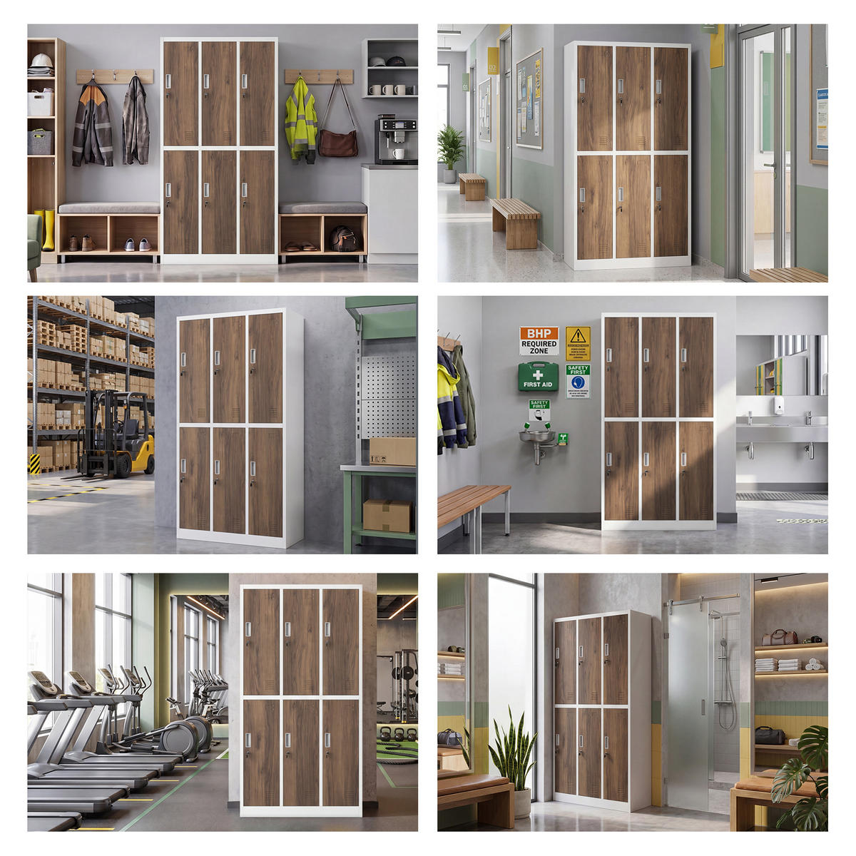 ARBEITSSCHUTZ-KLEIDERSCHRANK 6 Türen IGOR 185x90x45 cm - Nussbaumfarben/Weiß, Metall (90/185/45cm) - Jan Nowak