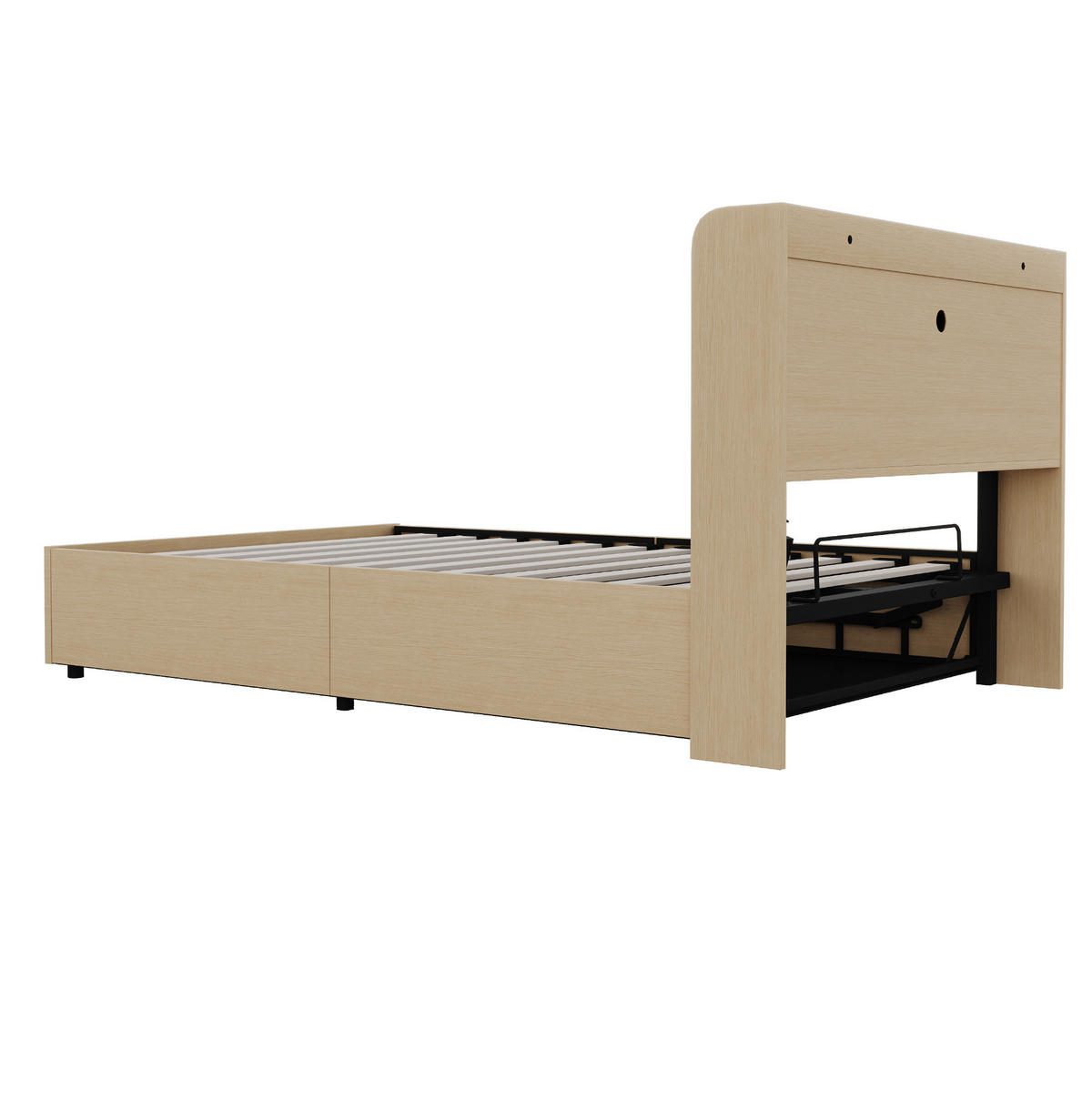 BETT 140/200 cm aus MDF mit USB-Anschluss, Naturholz - Naturfarben, Holzwerkstoff (140/200cm) - OKMYHOME