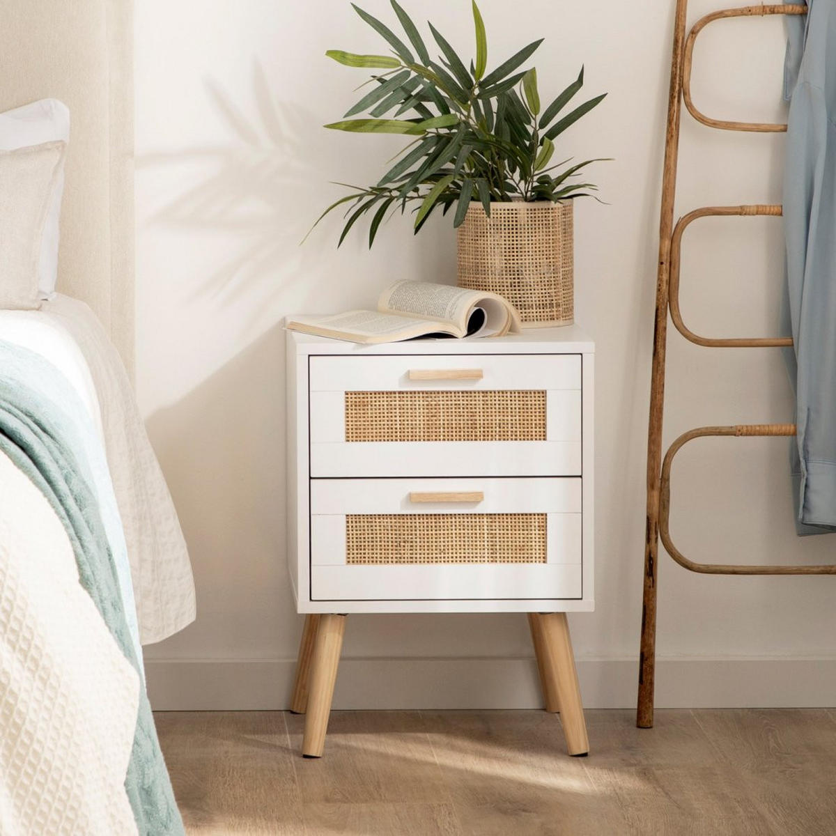 NACHTTISCH MIT 1 SCHUBLADE Tahiti Weiß 40 cm x 56 cm 2er-Set - Weiß, Holzwerkstoff (40/56/40cm) - Klast Home