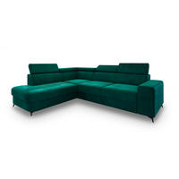 ECKSOFA ALVORO L-S Grün Velours-Stoff mit Schlaffunktion - Grün, Holz (253/190cm) - MASSENO