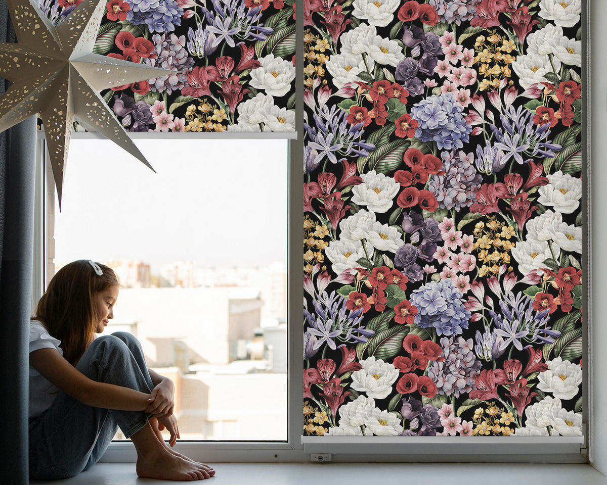 VNÚTORNÁ roleta - okenná roleta - roleta - 70x140 cm - Farebné kvety - modrá, plast (70/140/0.5cm) - TULUP