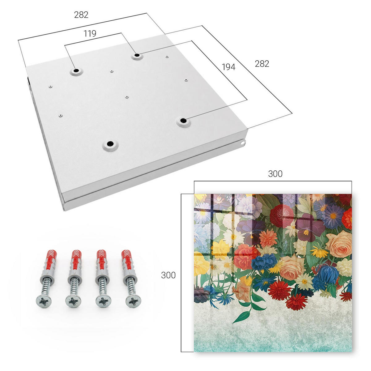 SCHLÜSSELBOX Weiß 30x30 cm – Türöffnung nach rechts - Blumenparadies - Grün, Metall (30/30/5cm) - TULUP