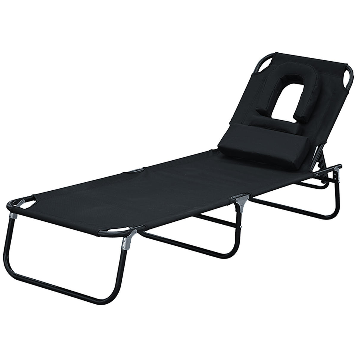 KLAPPGARTLIEGE, Einheitsmodell, Negro, 4-fach verstellbare Lehne, Kissen, Leseöffnung, 190 x 56 x 28 cm - Schwarz, Metall (190/28/56cm) - Vallsero