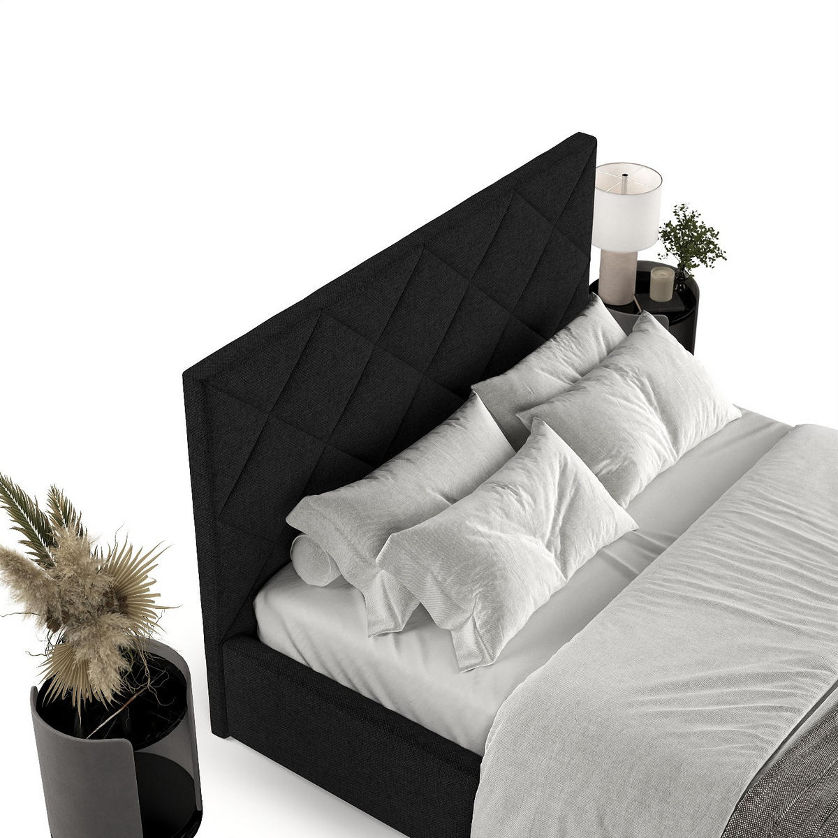 POLSTERBETT Torno 140/200 cm Schwarz im Inari Stoff - Schwarz/Naturfarben, Holz/Holzwerkstoff (140/200cm) - AltaBeds