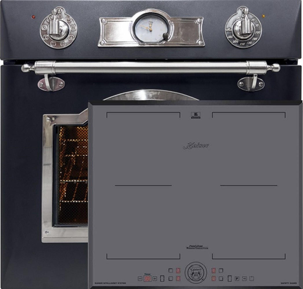 BACKOFEN-SET Elektro Einbau Backofen 60 cm EH 6355 Em Sil+KCT 6730 FIG Induktion Kochfeld 60 cm - Schwarz, Metall (59.4/59.4/56.6cm) - Kaiser Küchengeräte