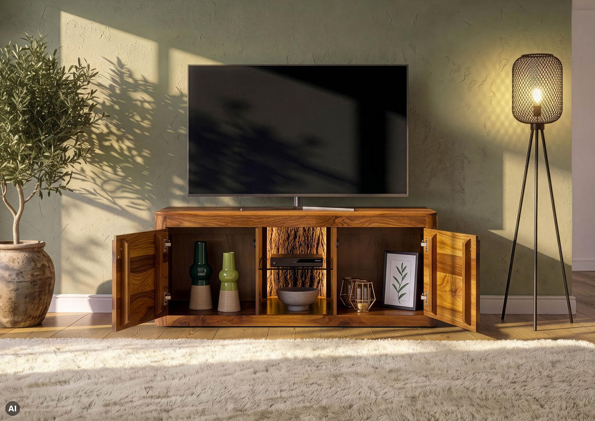 TV-BOARD Sheesham 147x40x58 walnuss gewachst TORONTO LUX #200 - Dunkelbraun, Holz (147/58/40cm) - Massivmoebel24
