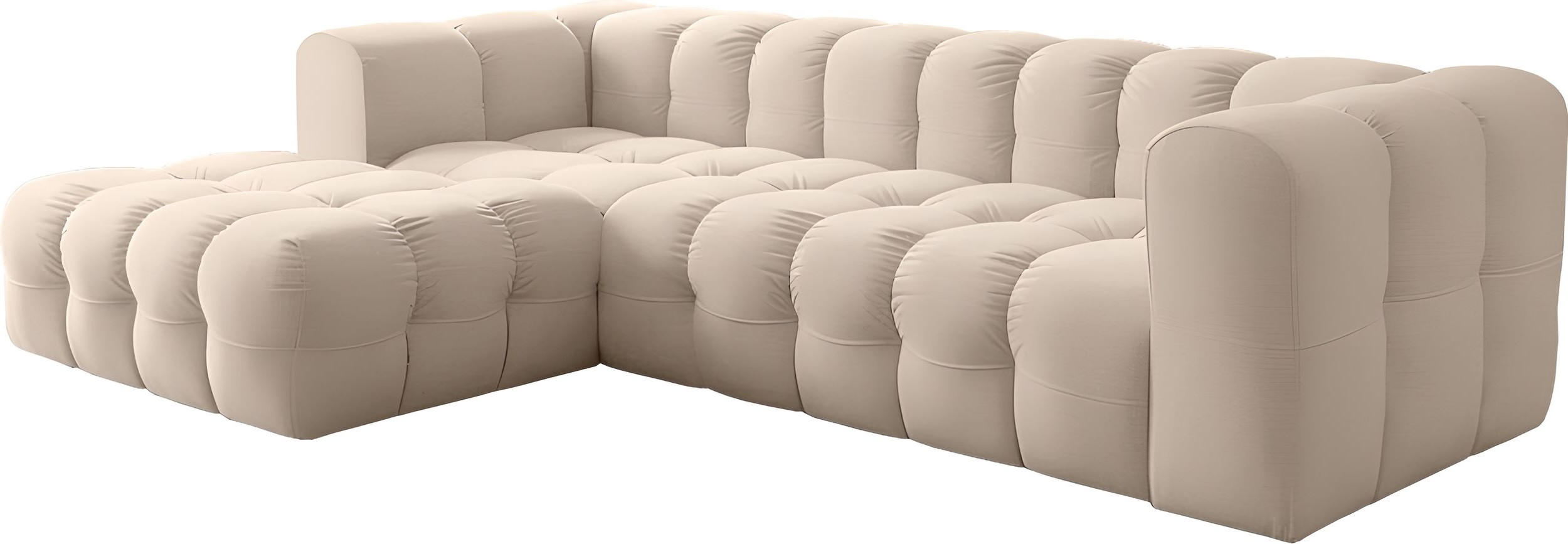ECKSOFA Mochi L-Form 5-Sitzer Links, Samt, Beige 290/75/193 cm - Beige/Schwarz, Kunststoff/Textil (290/193cm) - WFL GROUP