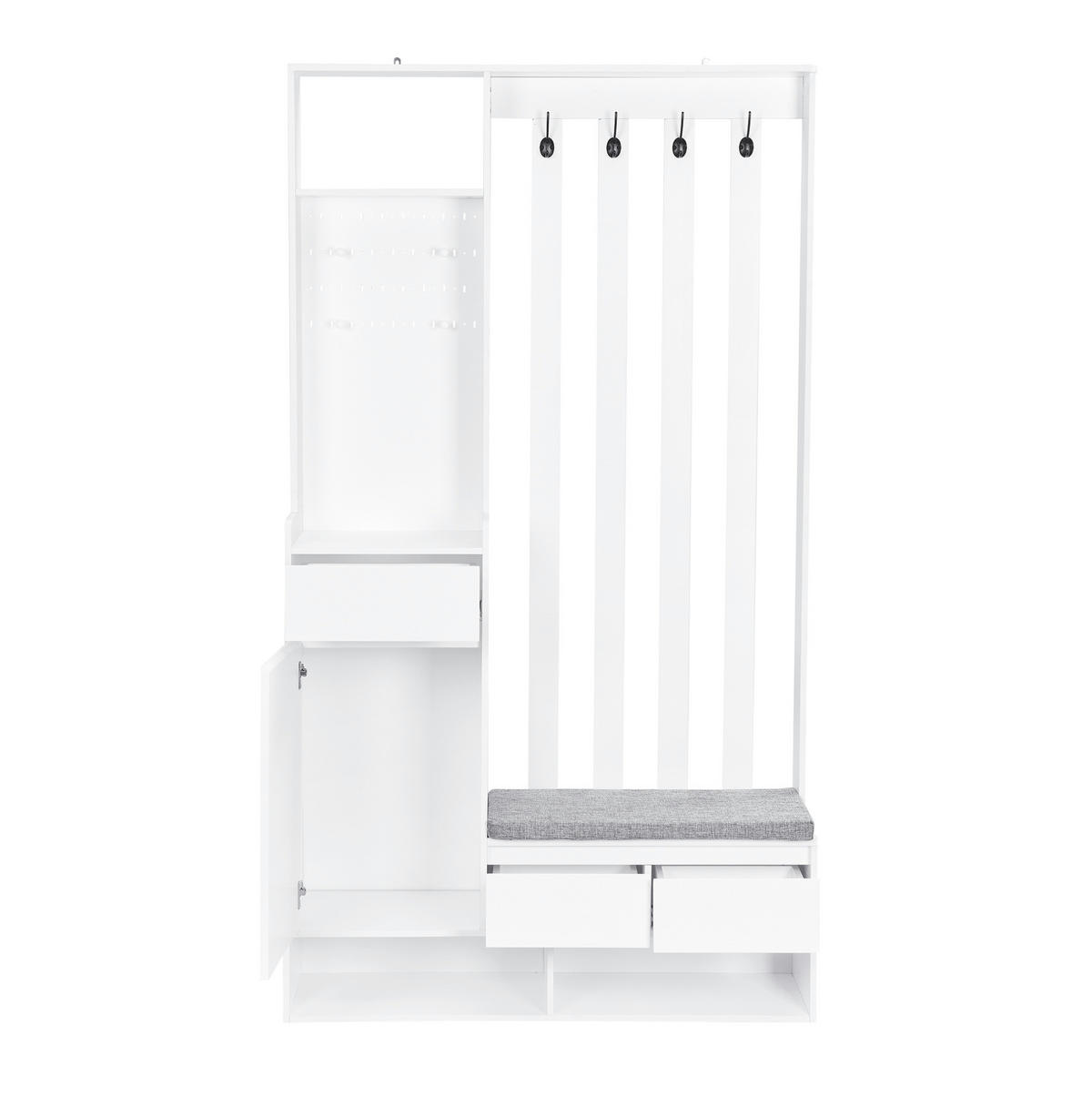 DIELENGARDEROBE mit Sitzbank und 4 Haken, 100/35/180 cm, in Weiß - Weiß, Holzwerkstoff (100/180/35cm) - BEAOK