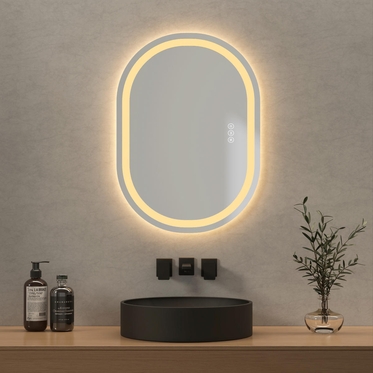 BADSPIEGEL Ovale mit Beleuchtung mit Anti-Beschlag 70/50 cm - Weiß, Glas (50/2.5/70cm) - EMKE