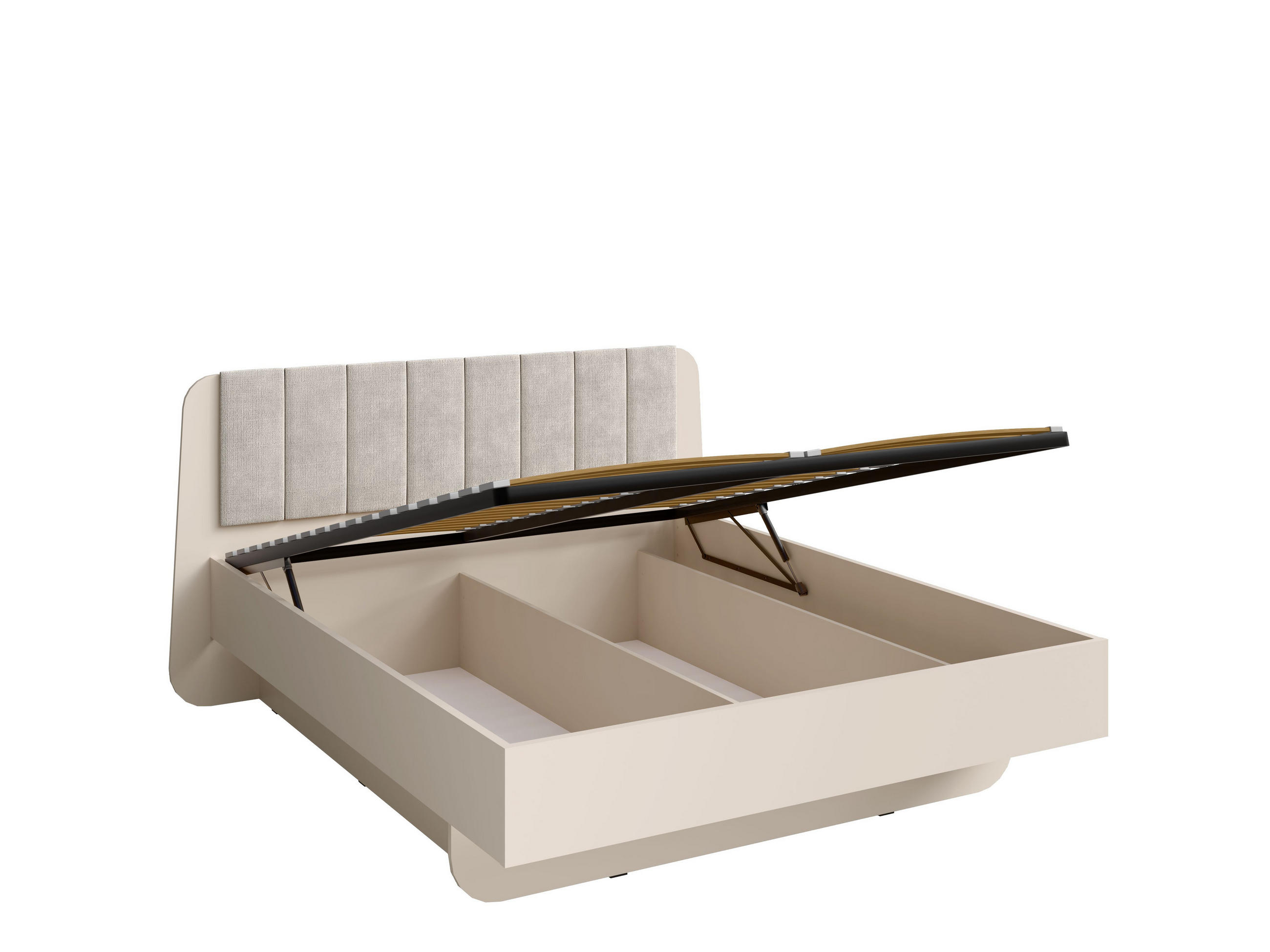 BETT LEVARO – 160×200 cm mit Bettkasten und anhebbarem Lattenrost Wüstensand - Sandfarben, Holzwerkstoff (160/200cm) - Milaros Markt
