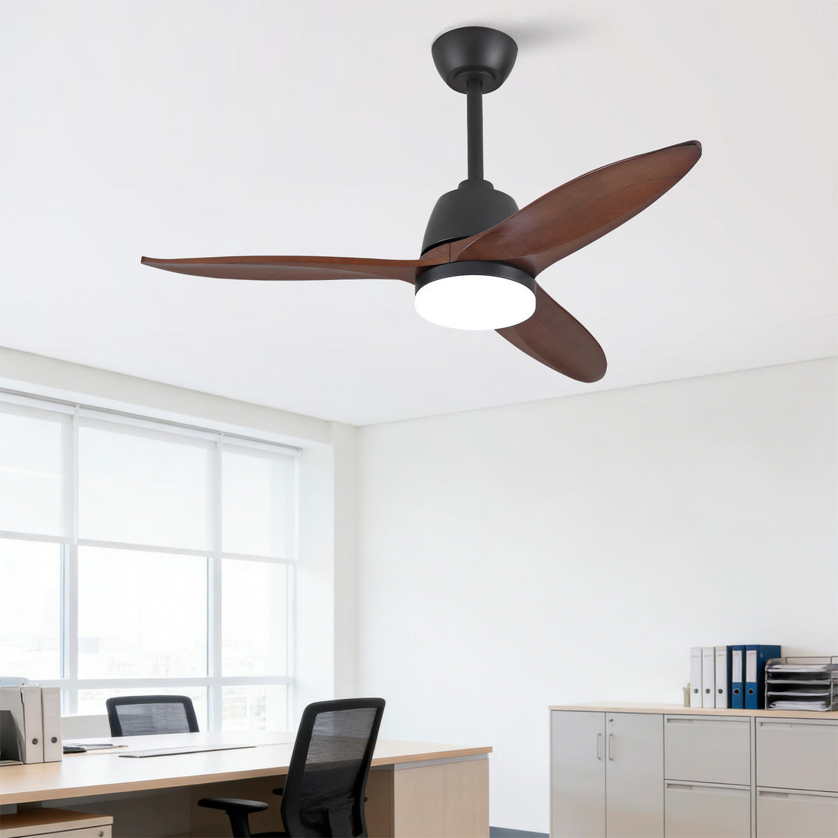 DECKENVENTILATOR DE-16250 36 Zoll mit Steuergriff & LED Naturholz - Walnussfarben, Holz (107/107/45cm) - ComfortXL