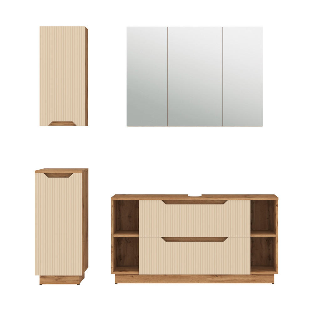 BADMÖBEL-SET Lotta Eiche/Kaschmir gestreift 4 Teile - Kaschmir/Eichefarben, Holzwerkstoff (119.2/62.5/35cm) - Vicco