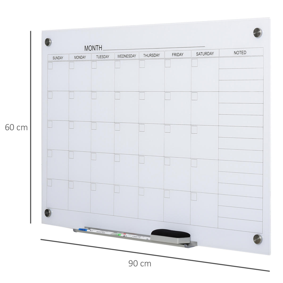 WHITEBOARD, für Organisation Ferienpläne und Monatsplanungen, 90 x 60 cm - Weiß, Kunststoff (90/60/0.2cm) - Vinsetto