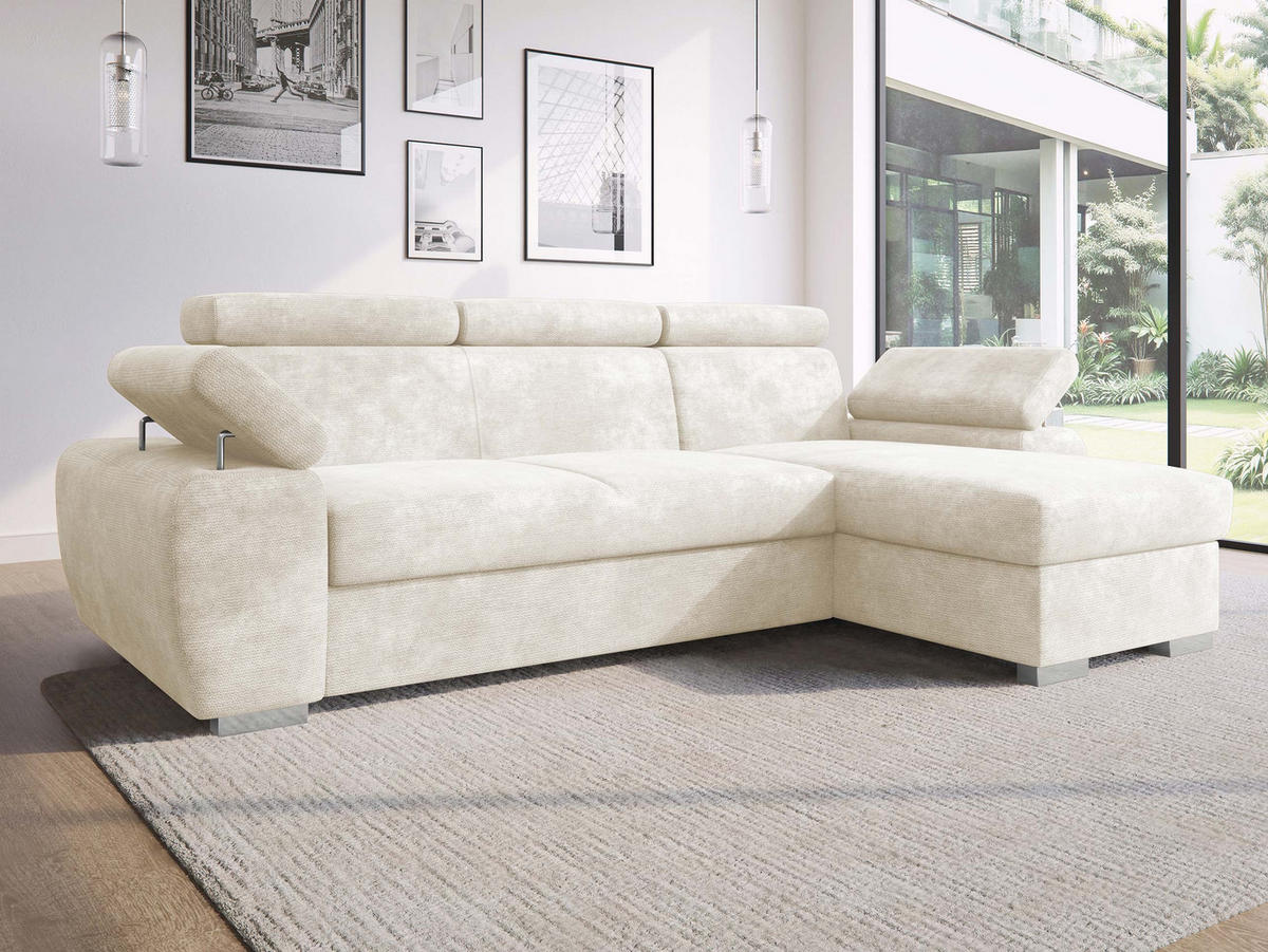 ECKSOFA Plaza L - Silberfarben/Creme, Holz/Kunststoff (255/170cm) - MIRJAN24