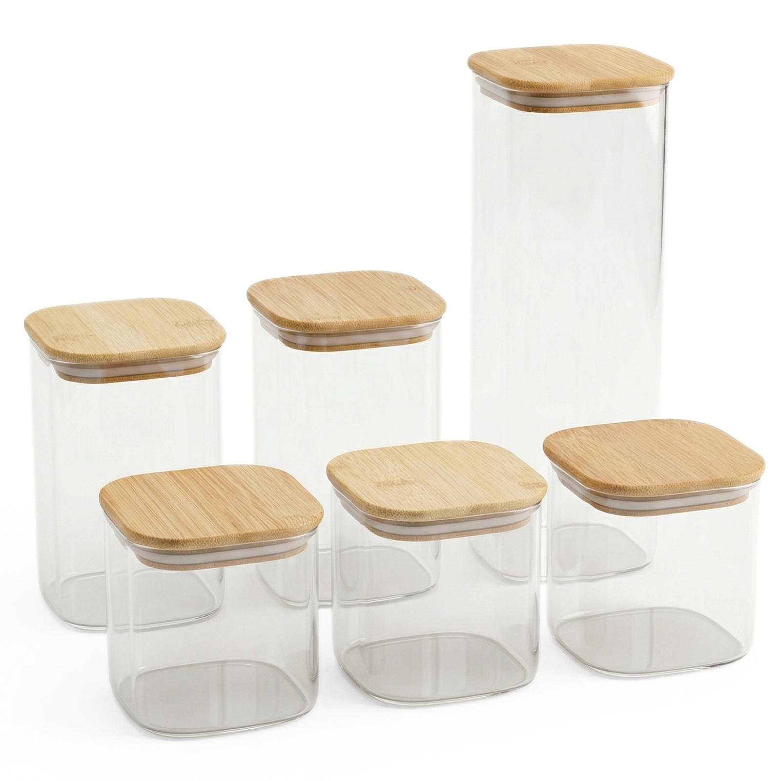 KÜCHENBEHÄLTER-SET mit Bambusdeckel Sesto - Transparent, Glas (10/30/10cm) - AROMELIO
