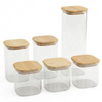KÜCHENBEHÄLTER-SET mit Bambusdeckel Sesto - Transparent, Glas (10/30/10cm) - AROMELIO