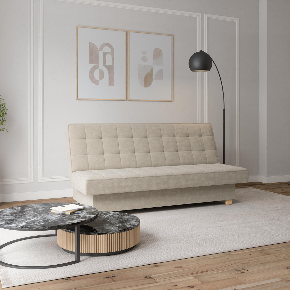 SCHLAFSOFA BELFI - Creme (Twist 01) - Beige, Holzwerkstoff (192/95/92cm) - Möblo