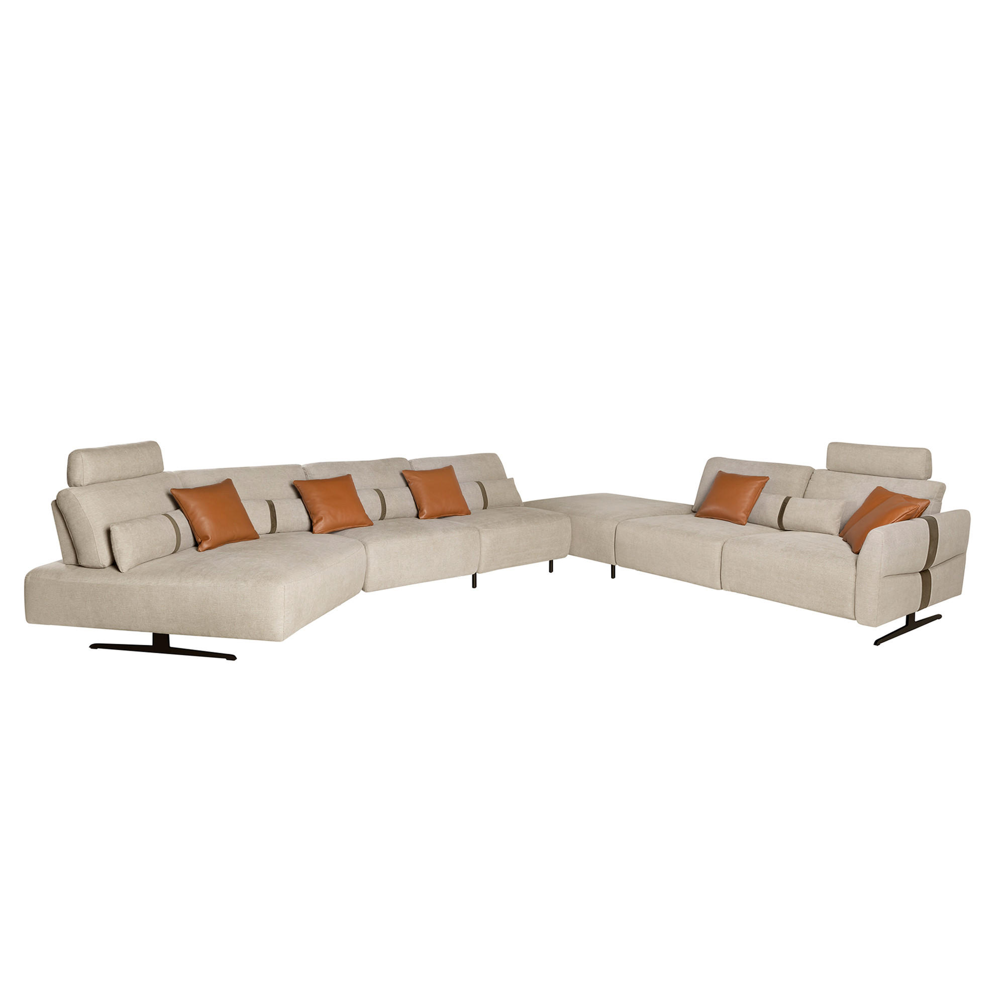 ECKSOFA Modulares Relax-Sofa mit Chaiselongue links, Stoff in Sandfarbe 500/305/87 cm - Sandfarben/Schwarz, Textil (500/305cm) - ANGEL CERDA