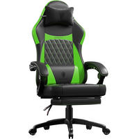 GAMING-STUHL ergonomischer mit Lendenwirbelstütze, Fußstütze, PU-Leder - Grün, Leder (65/127/63cm)