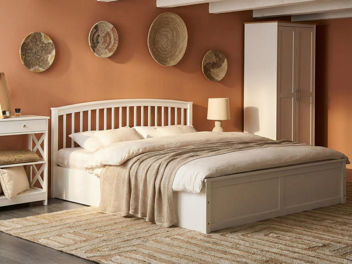 BETT mit Stauraum 180/200 cm Kiefernholz Weiß Clarbec - Weiß, Holz (180/200cm) - Beliani