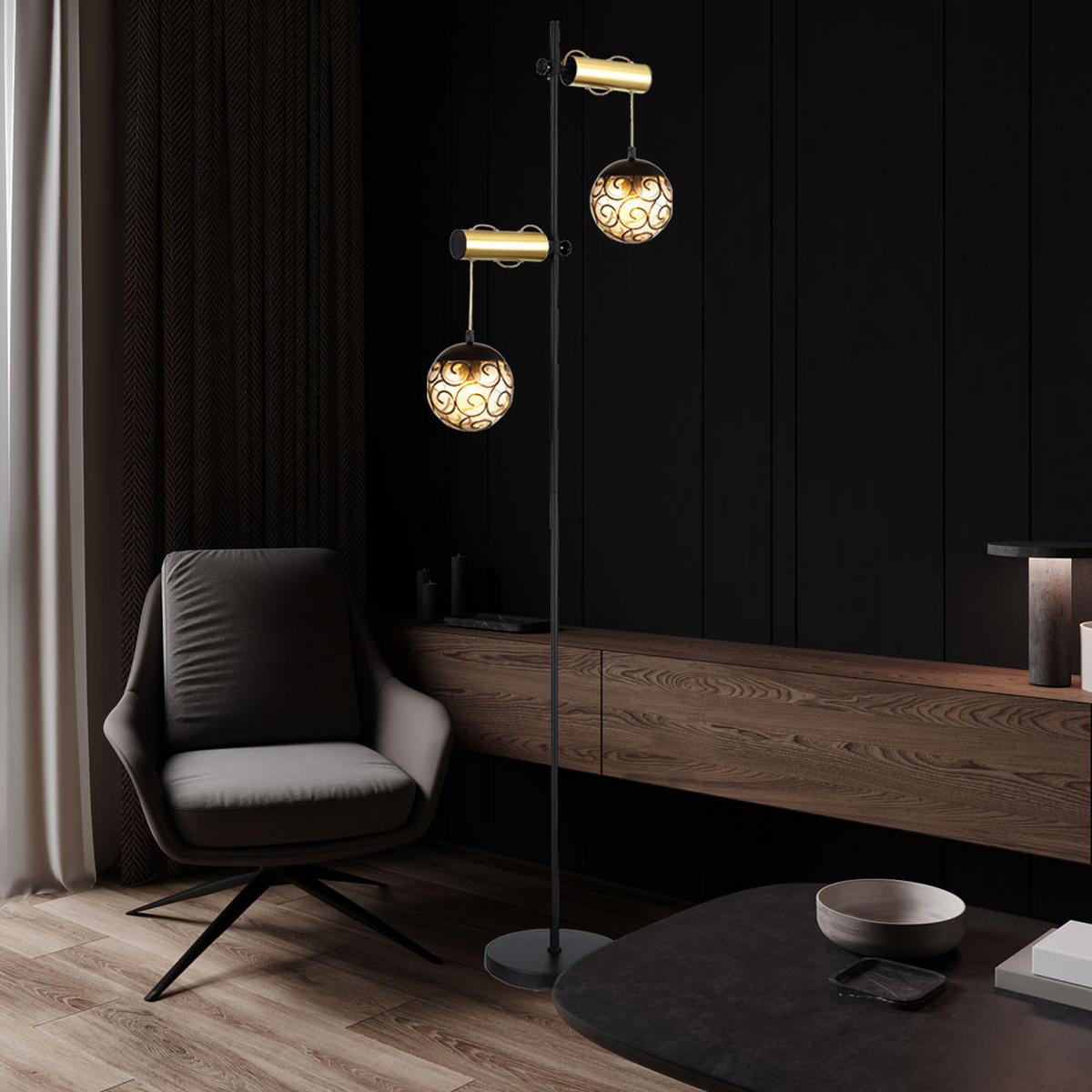 LED STEHLEUCHTE FITZ Grau Rauchoptik - Grau, Metall (51/25/168cm) - Globo Lighting