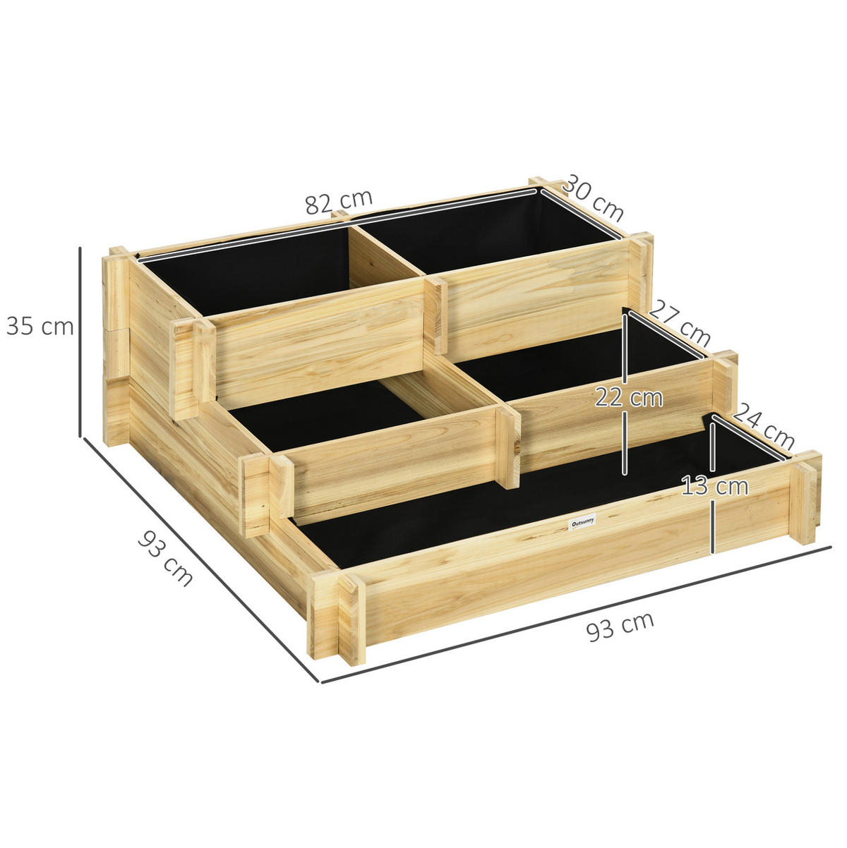 TRUHLÍK na kvety z dreva, 93/93/35 cm, prírodný, 3-stupňový s 5 priehradkami - prírodná farba, drevo (93/35/93cm) - BEAOK