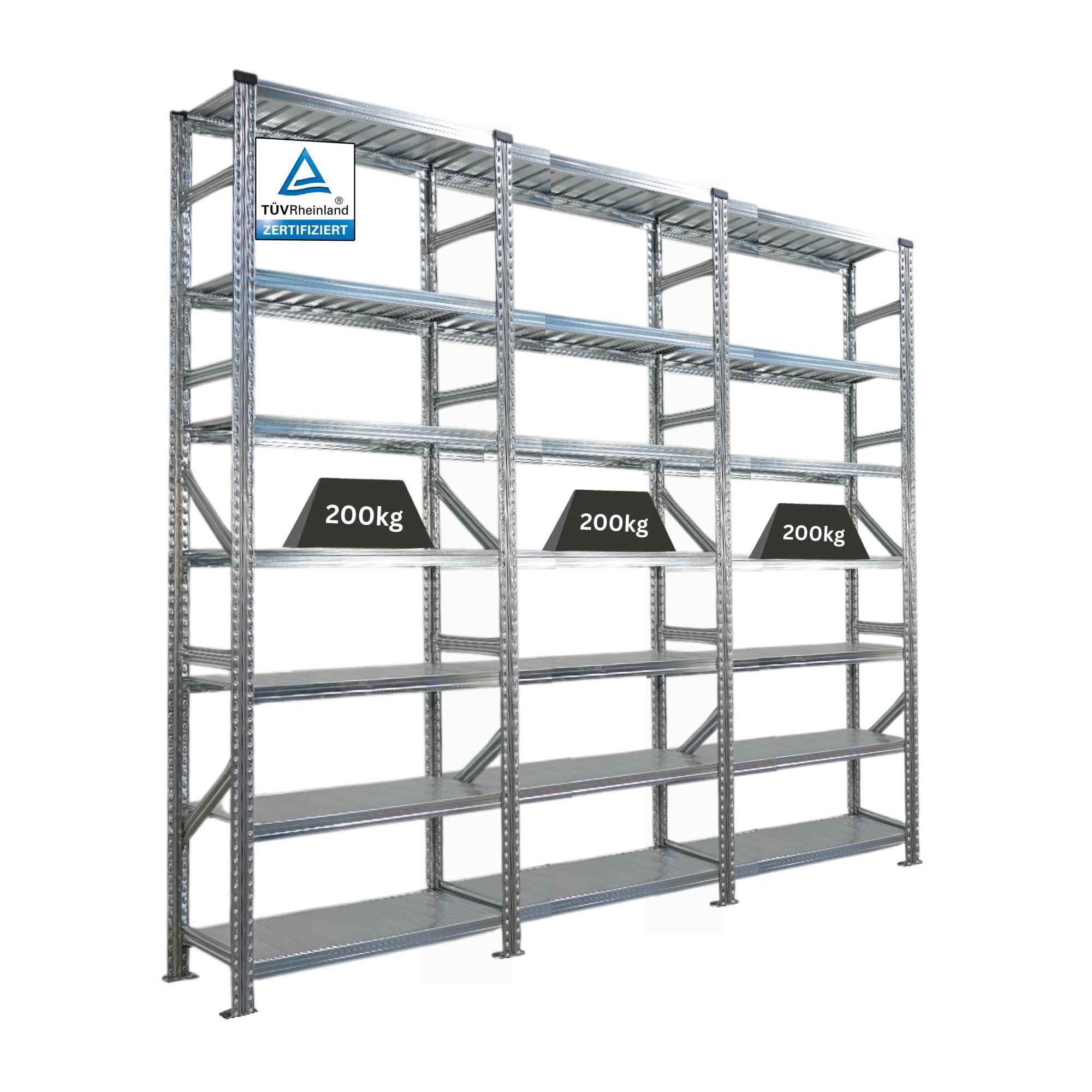 FACHBODENREGAL Proximo 250x270x50cm 7 Ebenen Beidseitig nutzbar Verzinkt - Silberfarben, Metall (270/250/50cm) - PROREGAL