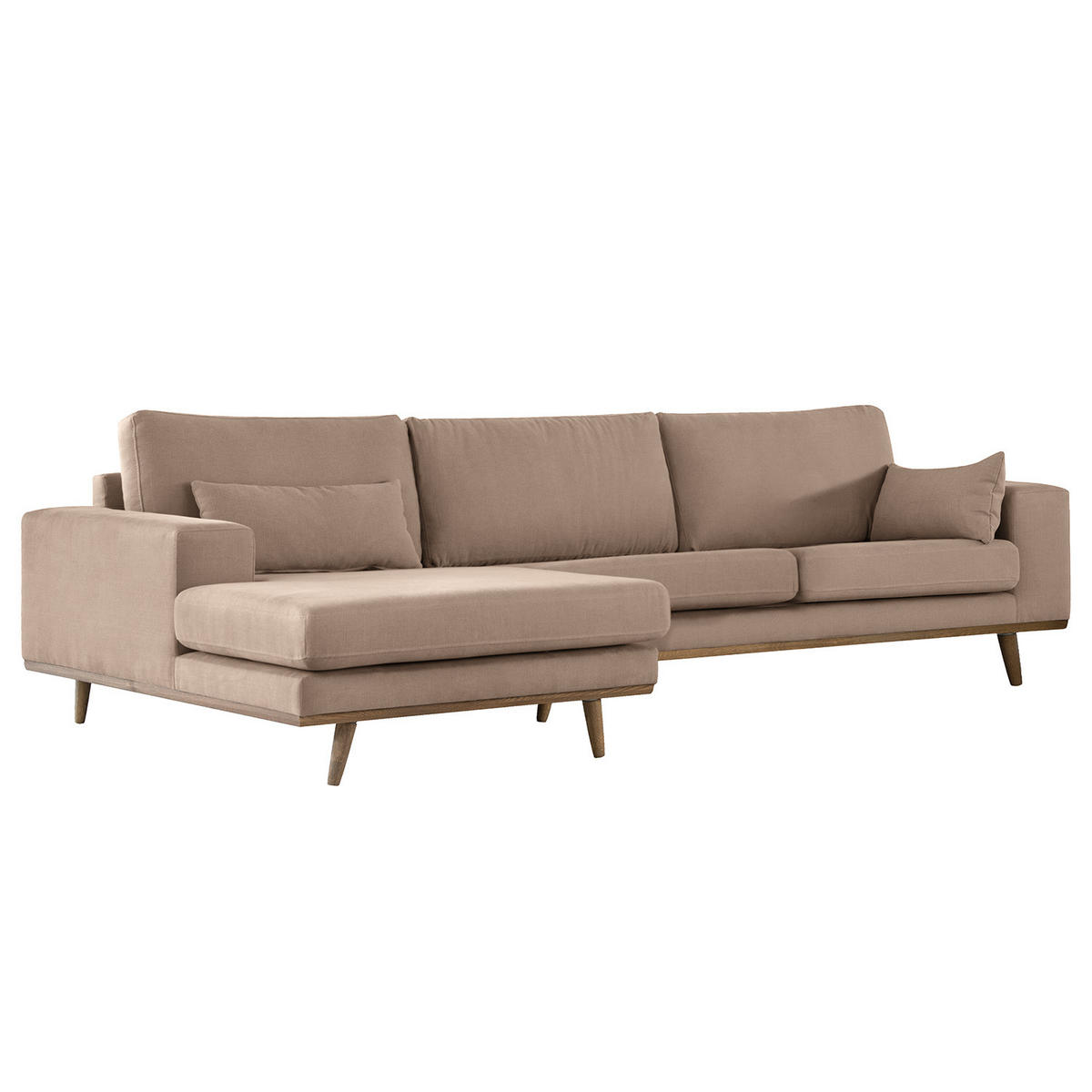 ECKSOFA mit Longchair - Taupe/Eichefarben, Naturmaterialien/Eichenholz (281/153cm) - home24