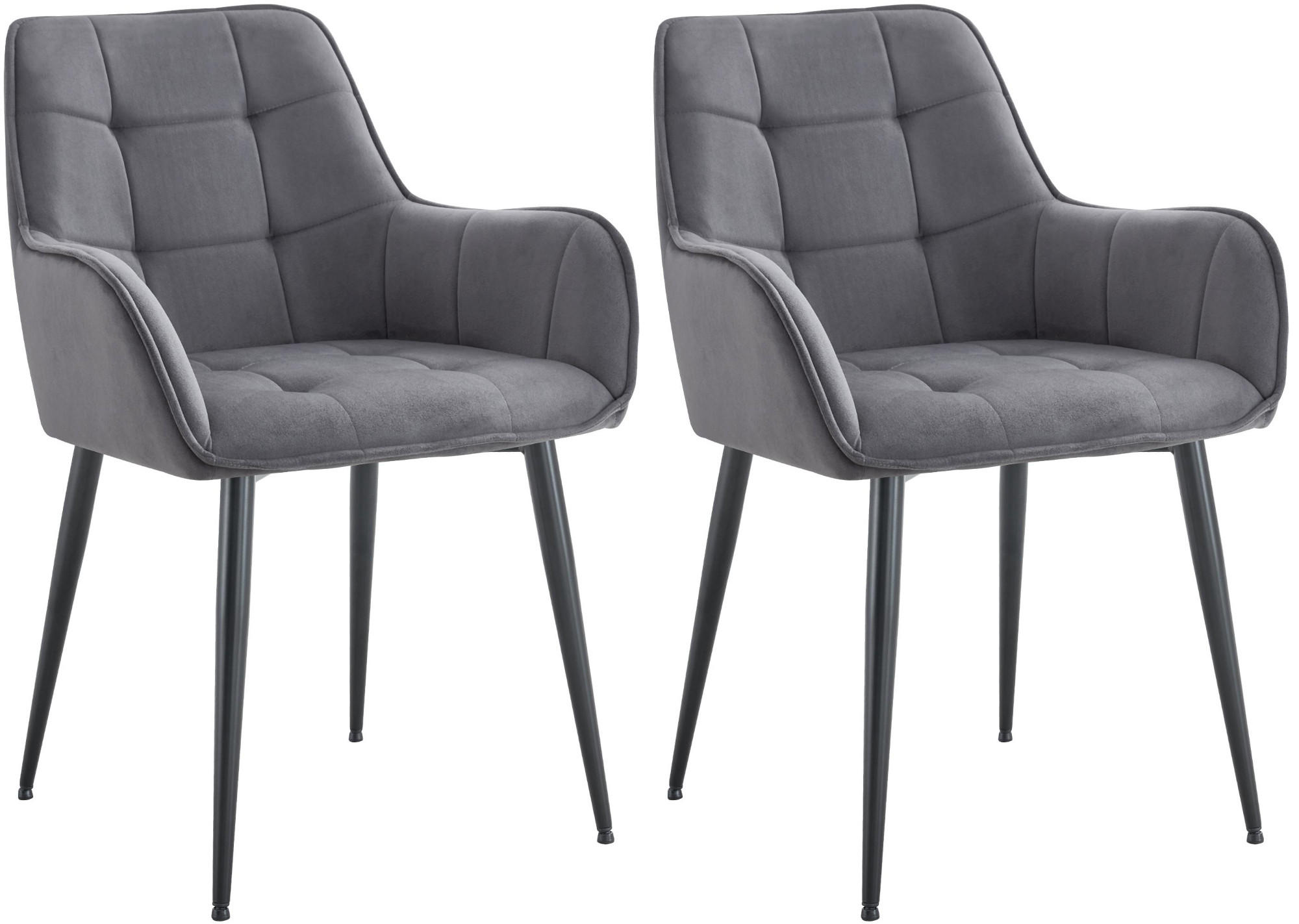ESSZIMMERSTUHL 2er Set Samt Dunkelgrau - Dunkelgrau/Schwarz, Textil/Metall (58/86/62cm) - CLP