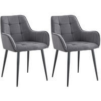 ESSZIMMERSTUHL 2er Set Samt Dunkelgrau - Dunkelgrau/Schwarz, Textil/Metall (58/86/62cm) - CLP