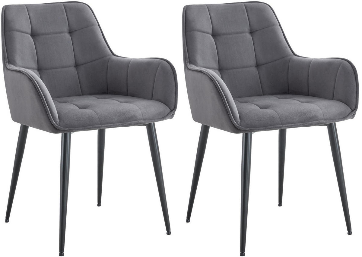 ESSZIMMERSTUHL 2er Set Samt Dunkelgrau - Dunkelgrau/Schwarz, Textil/Metall (58/86/62cm) - CLP