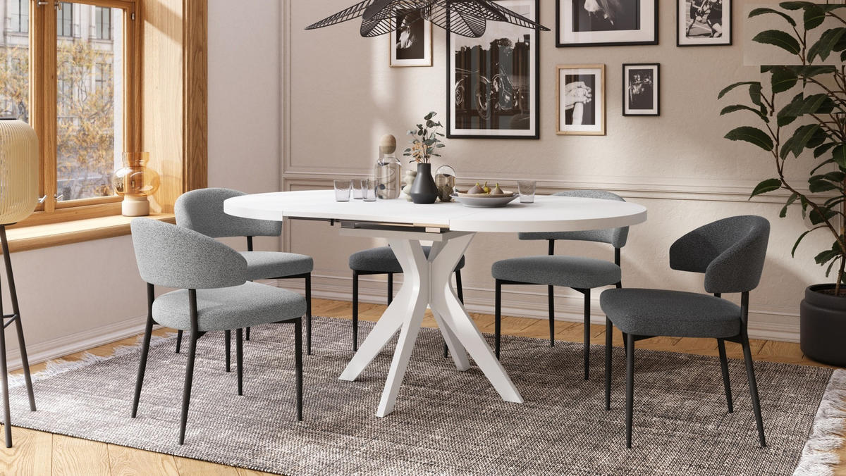 ESSTISCH rund Weiß matt ausziehbar - Weiß, Holzwerkstoff (110/110/77cm) - designimpex