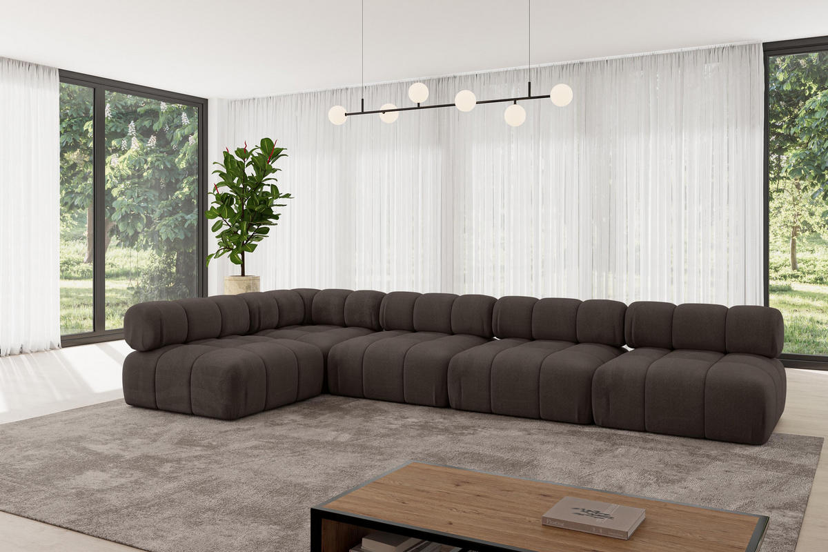 ECKSOFA modulares Sofa Samaro-L3 - 380x190x70 cm Braun Velours - Braun, Holzwerkstoff/Textil (380/190cm) - ALTDECOR