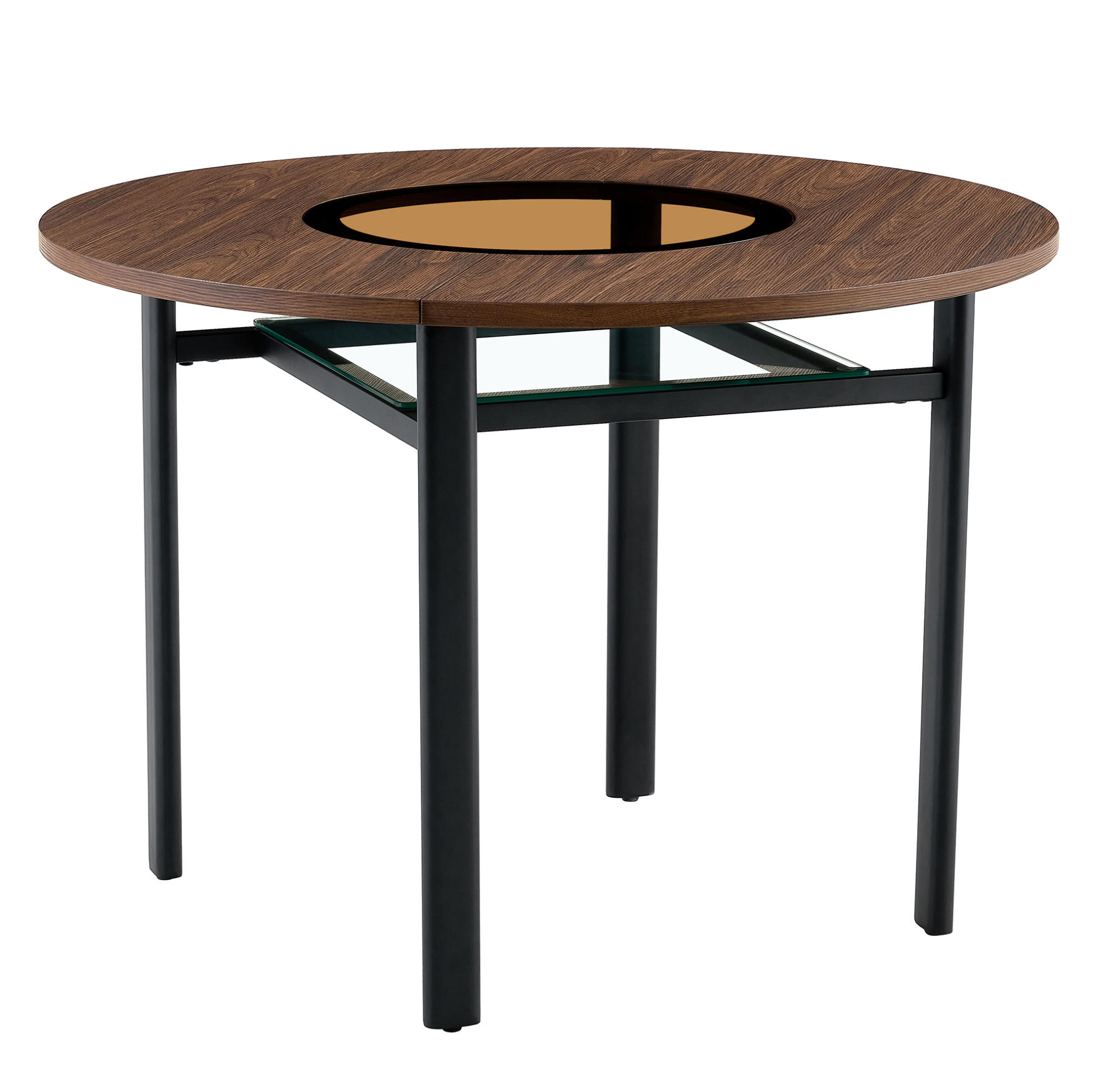 STÔL 100 cm z MDF v dekore dreva, hnedo-čierny so sklenenou vložkou - hnedá, kompozitné drevo (100/100/76cm) - BEAOK