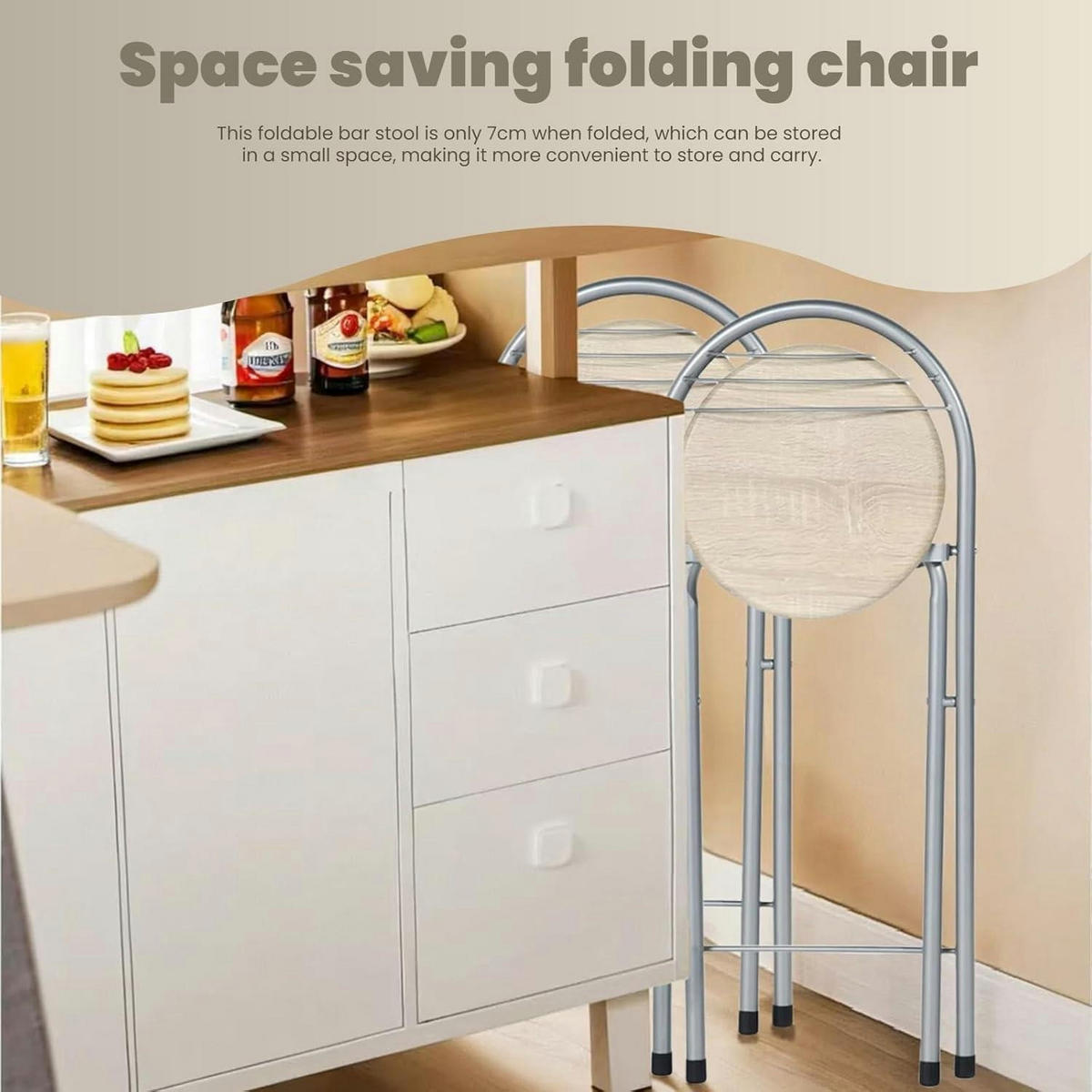 BARHOCKER 6er-Set Holzmaserung und Silber Sitzhöhe 61 cm - Multicolor, Metall (36/79/41cm)