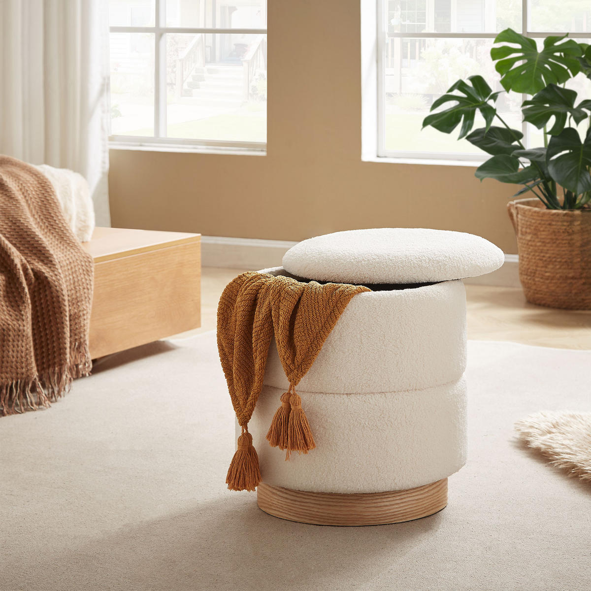 TRUHENHOCKER Roméo aus weißem Frotteestoff - Weiß, Holzwerkstoff/Textil (37/42/37cm) - Sicaan