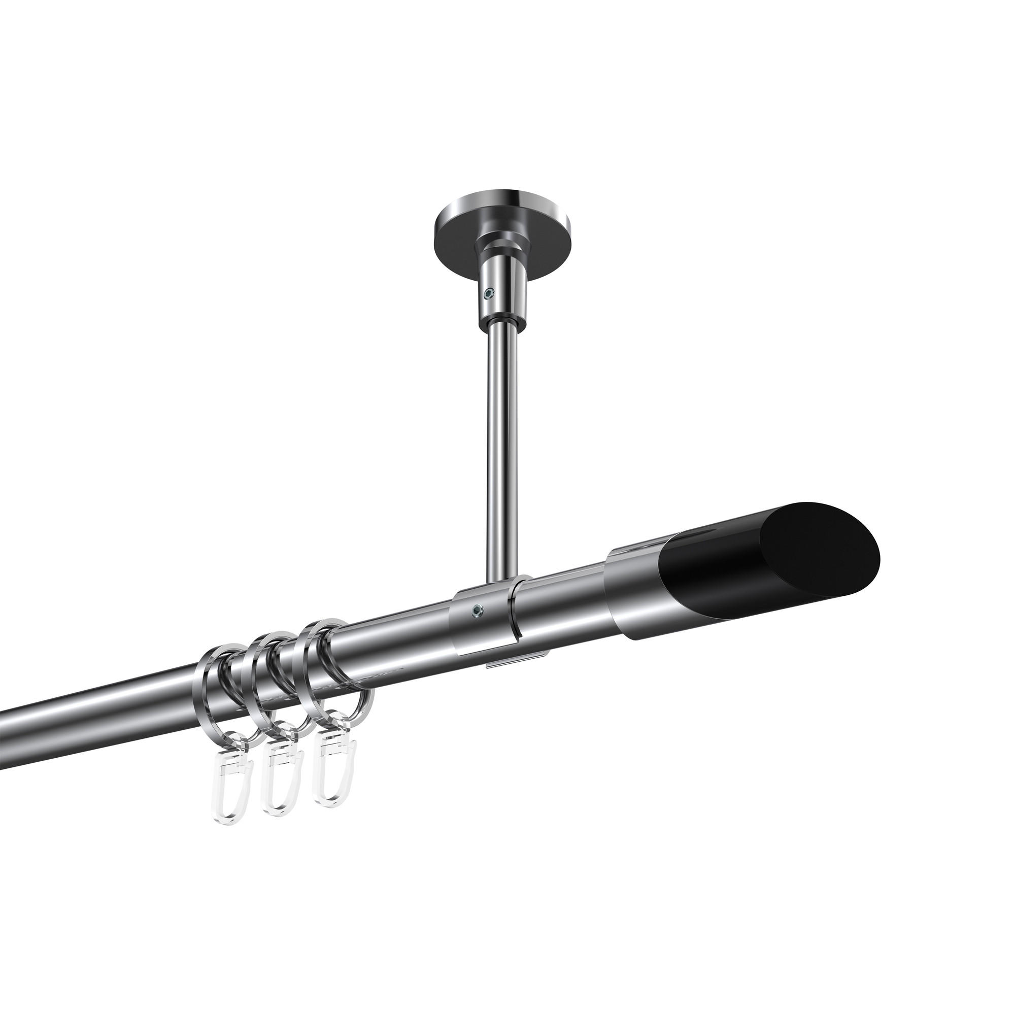 GARDINENSTANGEN-SET Sonette Verano 100 cm, 1-läufig, 20 mm Ø Chrom - Chromfarben/Schwarz, Metall (100cm) - INTERDECO
