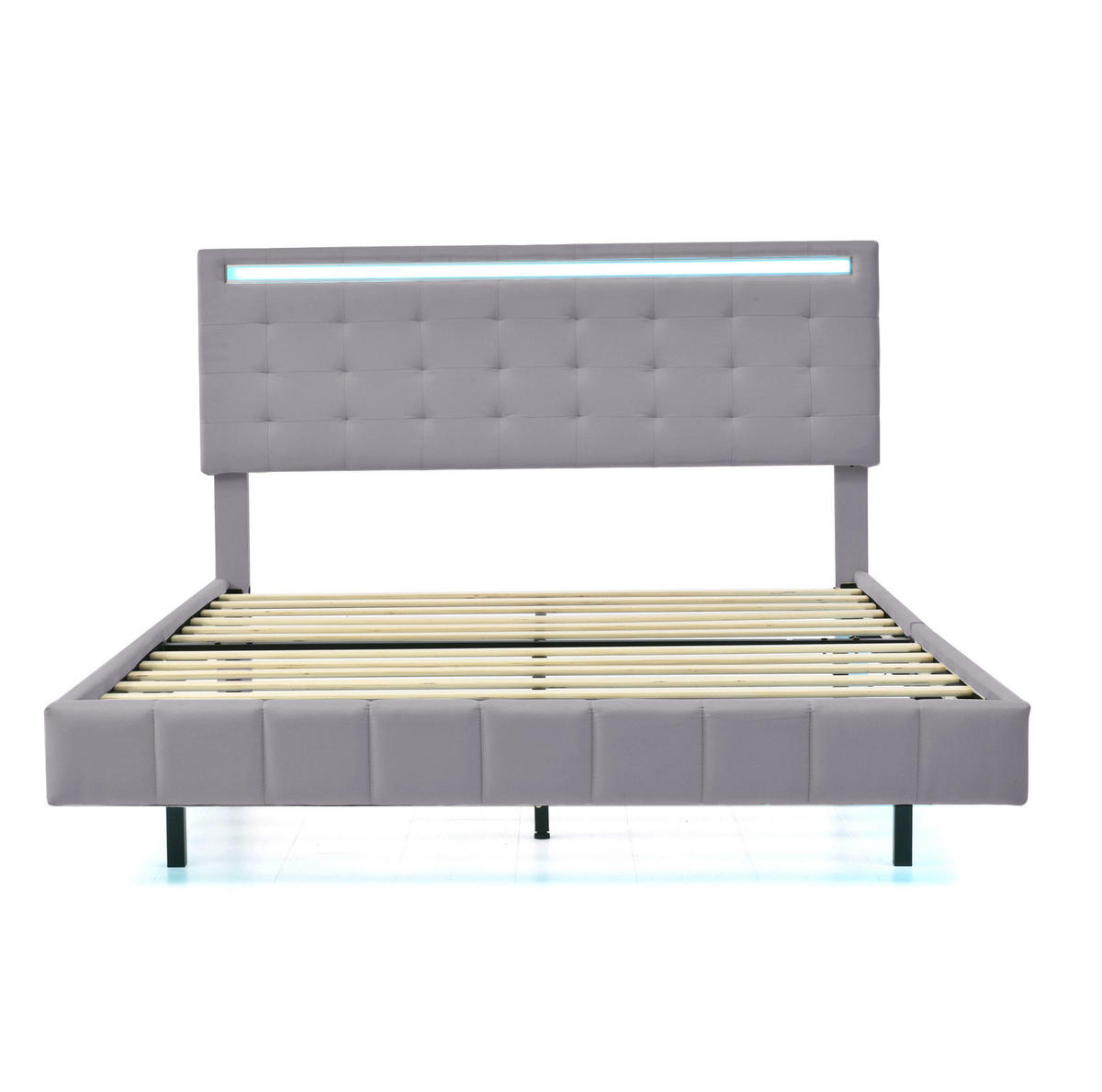 ČALÚNENÁ posteľ 140/200 cm s LED osvetlením a skrytými nohami, moderný vzhľad a priedušný poťah, Sivá - sivá, textil (140/200cm) - Redom