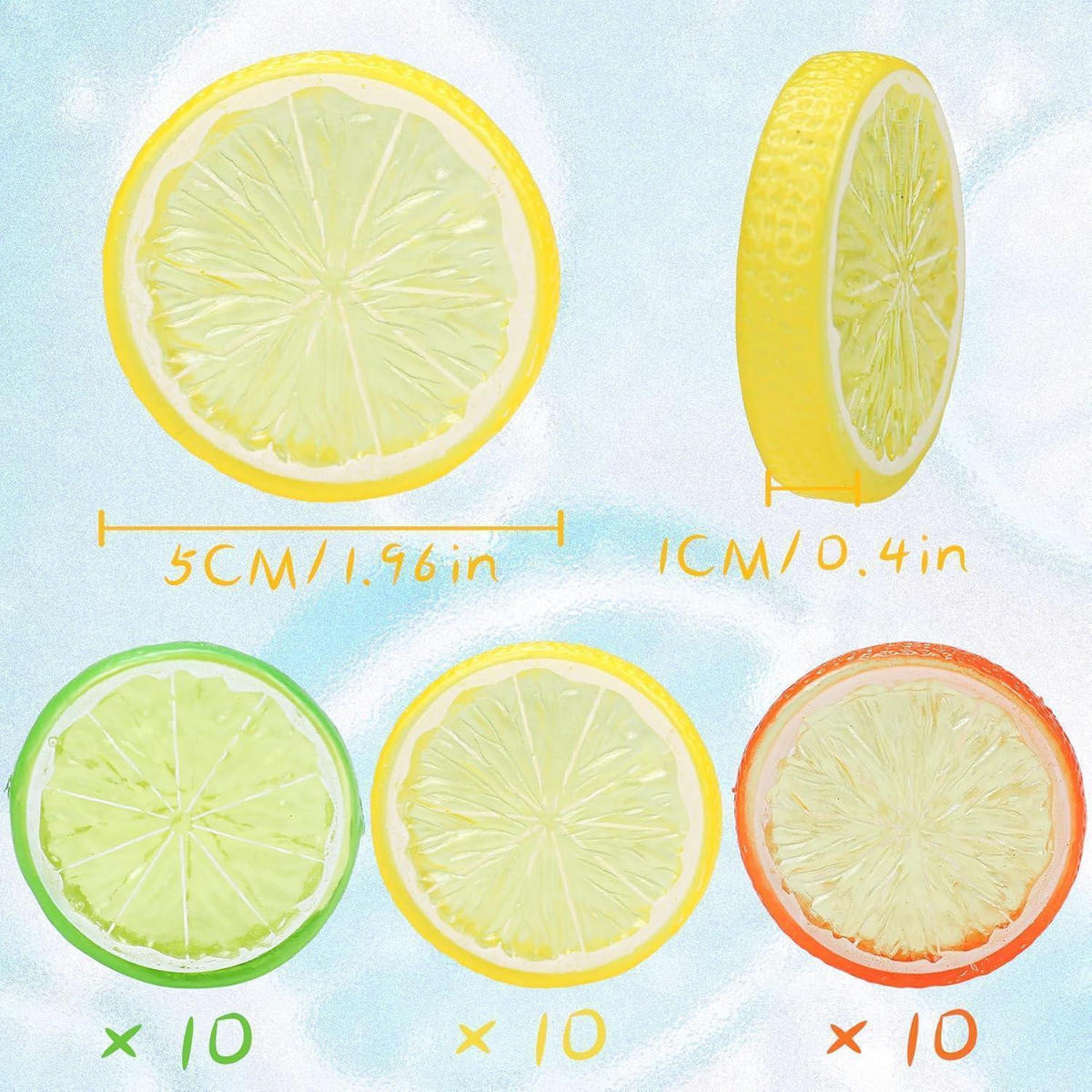 DEKO-FRÜCHTE 30-teiliges Set Künstliche Zitronenscheiben Kunststoff PVC 5 cm - Multicolor, Kunststoff (4.8cm)